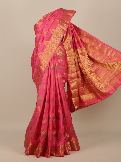 

Pothys Pink & Gold-Toned Zari Jute Silk Saree