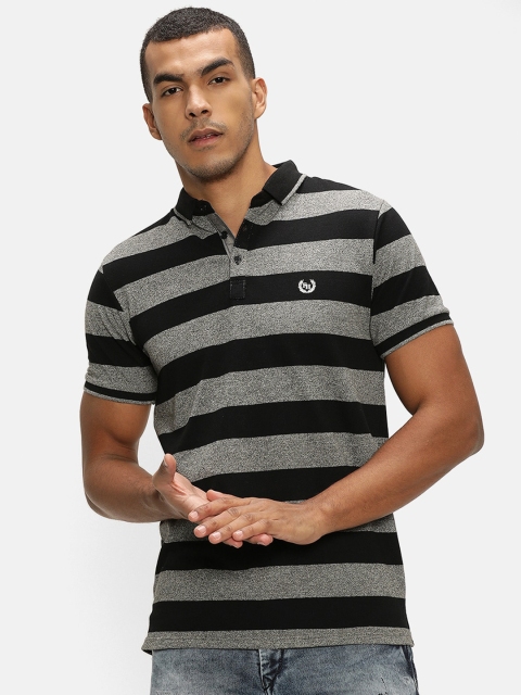 

V2 Value & Variety Men Black & Grey Striped Polo Collar T-shirt
