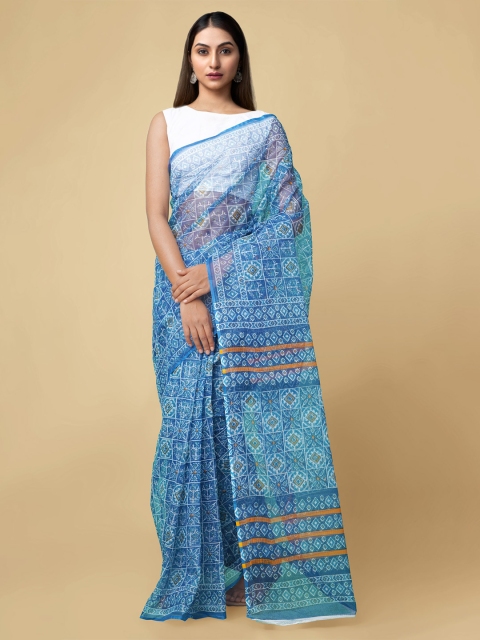 

Unnati Silks Blue & White Floral Pure Cotton Kota Handloom Saree