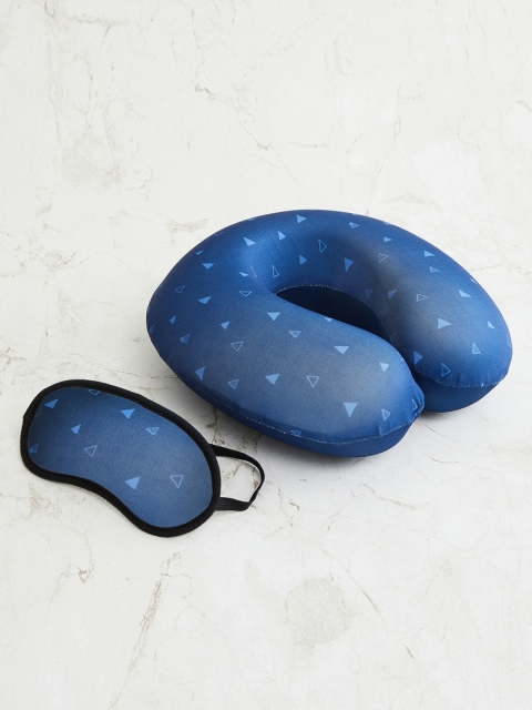 

Home Centre Blue Printed Travel Memory Foam Neck Pillow with Eye Mask