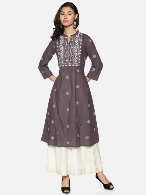 

Saffron Threads Women Purple Ethnic Motifs Chikankari Work Pure Cotton Kurta with Palazzos