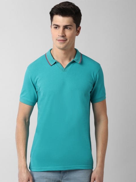 

Peter England Casuals Men Sea Green Polo Collar Slim Fit T-shirt