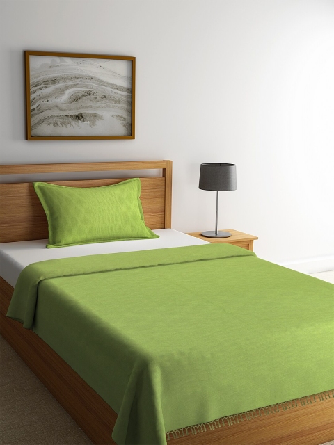 

NEUDIS Green Solid Hand Woven Pure Cotton Single Bed Cover With 1 Pillow Cover