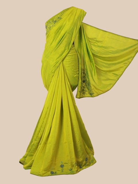 

Pothys Green & Silver-Toned Embellished Jute Silk Saree