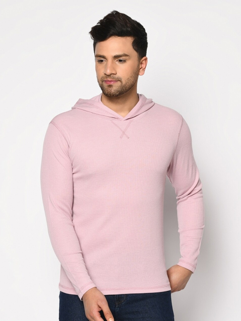 ELEGANCE Men Pink Hooded T-shirt