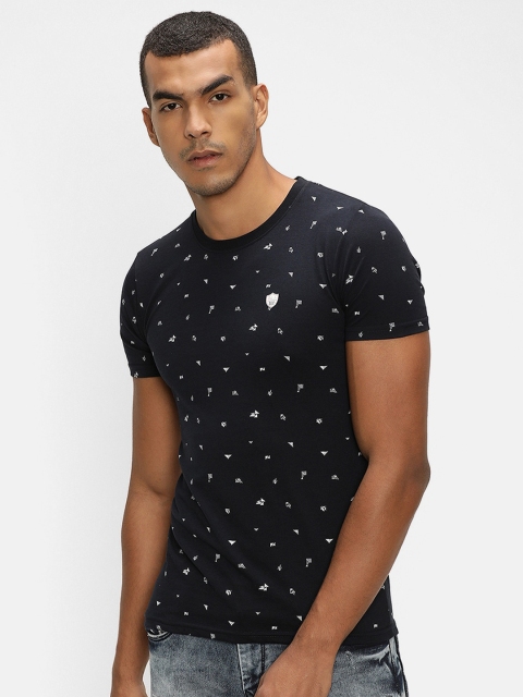 

V2 Value Variety Men Navy Blue Printed Pure Cotton T-shirt