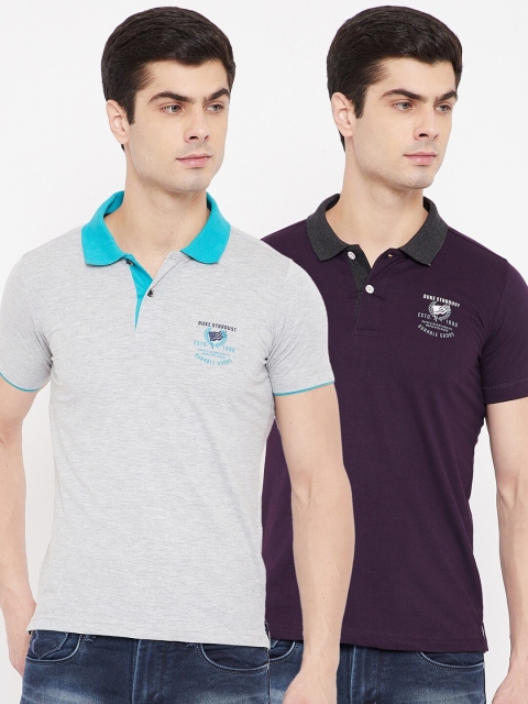 

Duke Men Pack of 2 Grey & Burgundy Polo Collar T-shirts