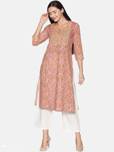 

Saffron Threads Women Pink Ethnic Motifs Printed Pure Cotton Kurta with Palazzos