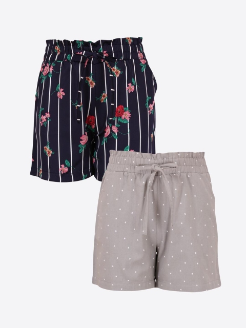 

CUTECUMBER Girlsvy Blue Floral Printed Mid-Rise Regular Shorts, Navy blue