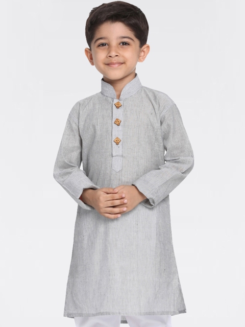 

VASTRAMAY Boys Grey Striped Handloom Cotton A-line Kurta