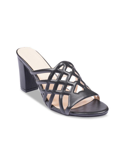 

HEATWAVE Black Party Block Heeled Gladiators with Laser Cuts