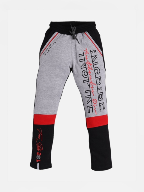 

TAMBOURINE Girls Black & Grey Melange Colourblocked Pure Cotton Track Pants