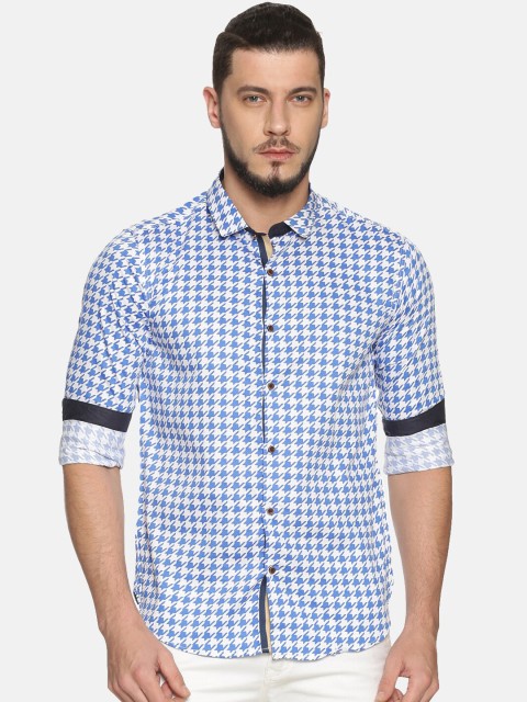 

WITH Men White Printed Cotton Casual Shirt