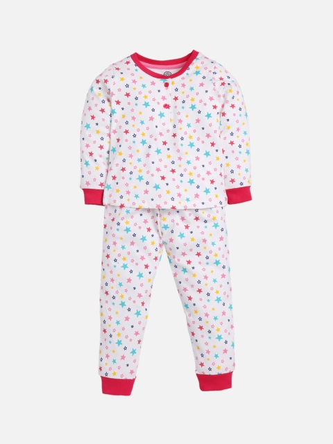 

TAMBOURINE Girls White & Red Printed Night Suit