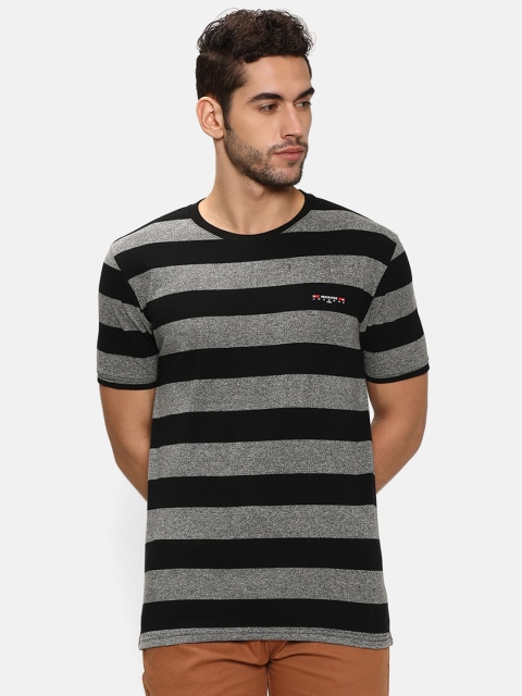 

V2 Value & Variety Men Black & Grey Striped Cotton T-shirt