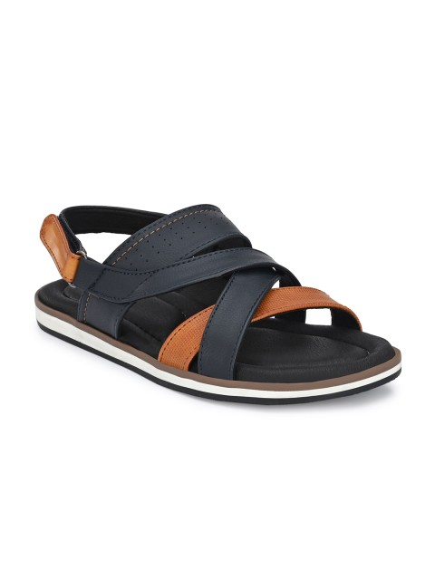 

Alberto Torresi Men Navy Blue & Brown Leather Comfort Sandals
