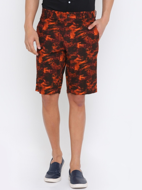 

SHOWOFF Men Orange Printed Slim Fit Mid-Rise Regular Shorts