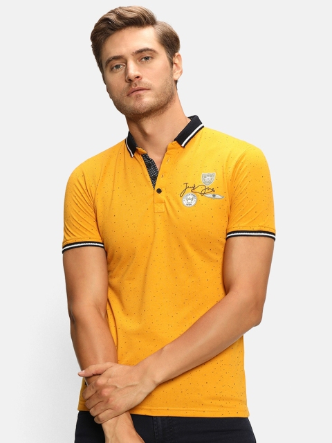 

V2 Value & Variety Men Yellow Polo Collar Applique T-shirt