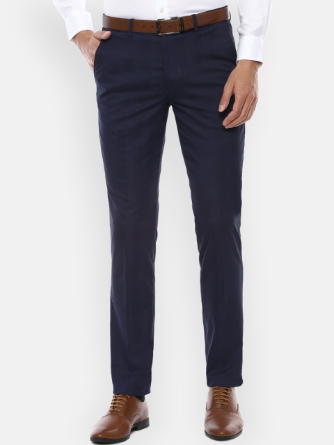 

Louis Philippe Men Navy Blue Checked Slim Fit Formal Trousers