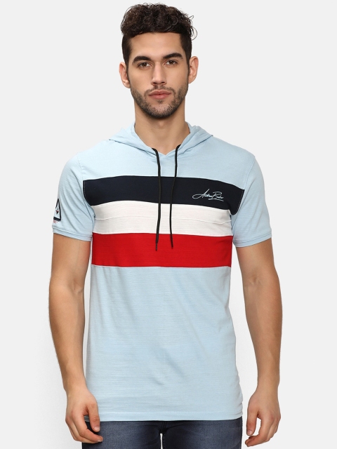 

V2 Value & Variety Men Blue & White Striped Cotton T-shirt