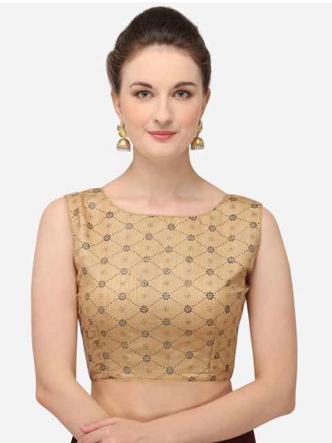 

Fab Dadu Women Beige & Black Printed Silk Saree Blouse