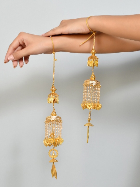 

Silvermerc Designs Set Of 2 Gold-Plated & White Pearl Beaded Bridal Kaleeras