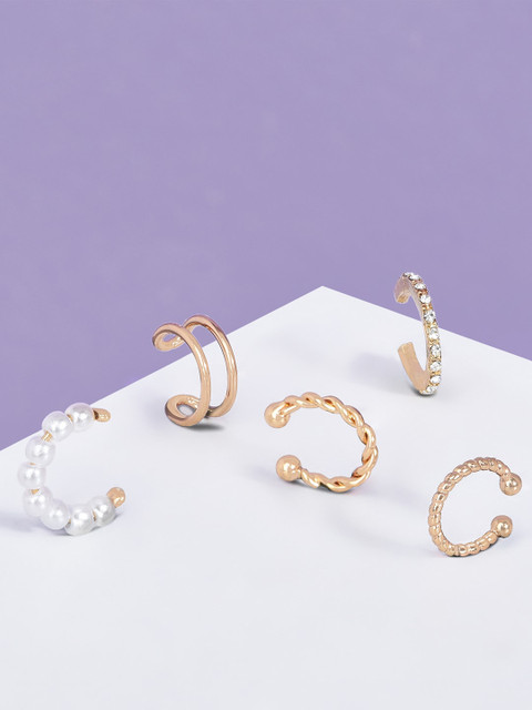 

Accessorize Set Of 5 Gold-Plated & White Classic Ear Cuffs