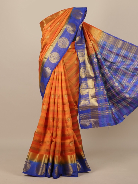 

Pothys Orange & Blue Striped Zari Jute Silk Saree