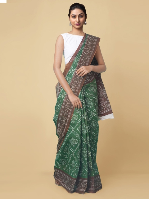 

Unnati Silks Green & Brown Bandhani Pure Cotton Kota Saree