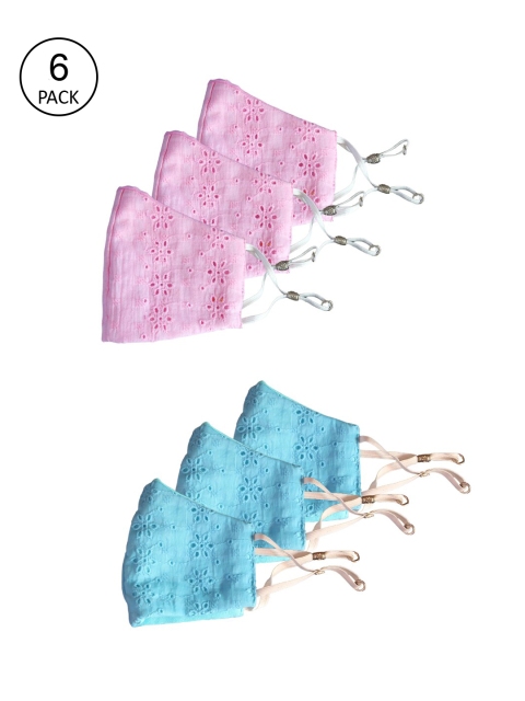 

Bellofox Unisex 6 Pcs Pink & Blue Chikankari 3-Ply Cotton Cloth Masks