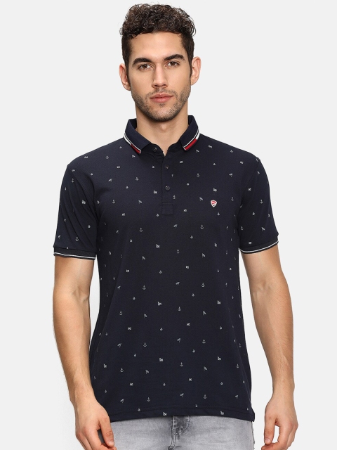 

V2 Value & Variety Men Navy Blue & White Printed Polo Collar T-shirt