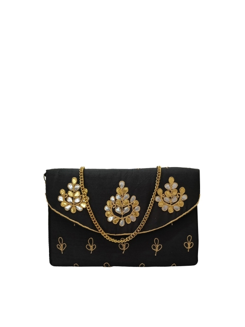 

Spice Art Black & Gold-Toned Embroidered Purse Clutch