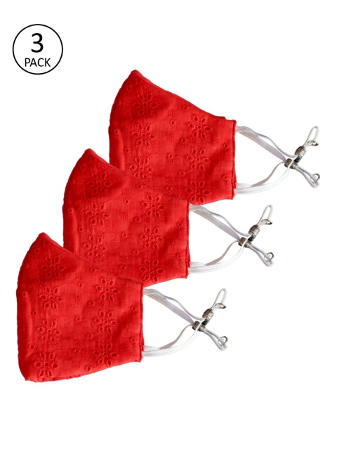 

Bellofox Unisex Pack Of 3 Red Solid 3-Ply Reusable Chikan Pure Cotton Protective Outdoor Masks