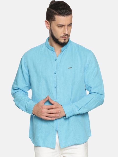 

WITH Men Blue Linen Casual Shirt