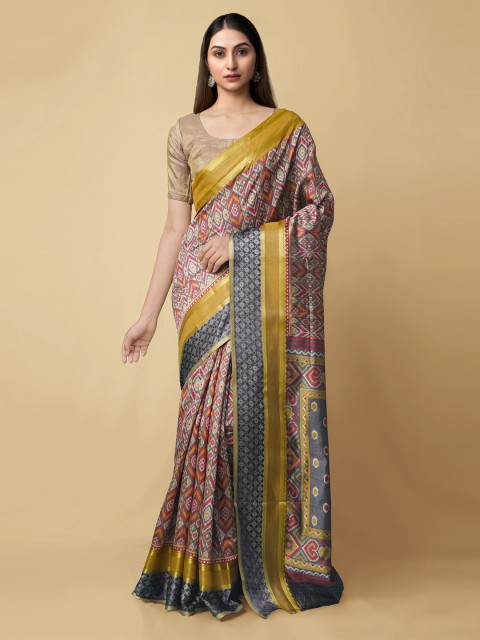 

Unnati Silks Multi Ethnic Motifs Zari Art Silk Patola Saree