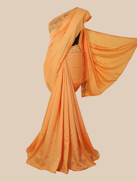 

Pothys Women Embellished Orange Jute Silk Saree, Peach