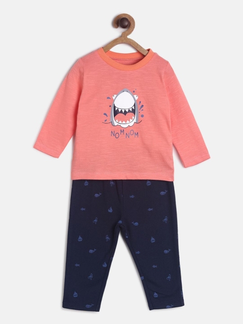 

MINI KLUB Boys Peach & Navy Blue Printed Cotton T-shirt with Pyjamas