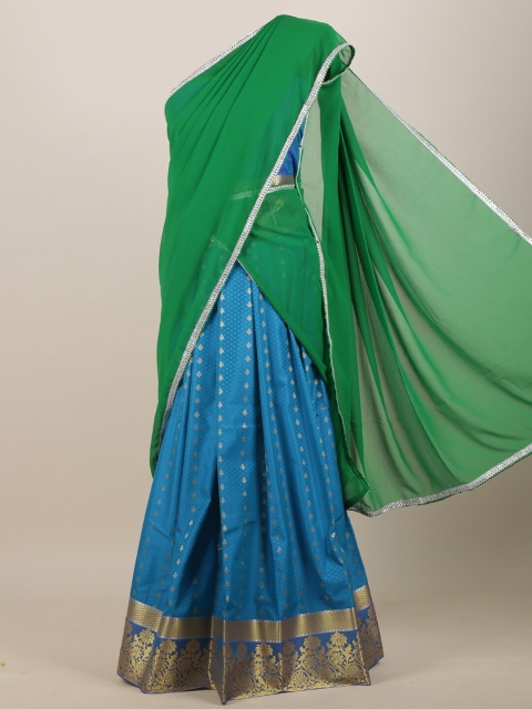 

Pothys Green & Blue Ethnic Motifs Zari Half and Half Saree