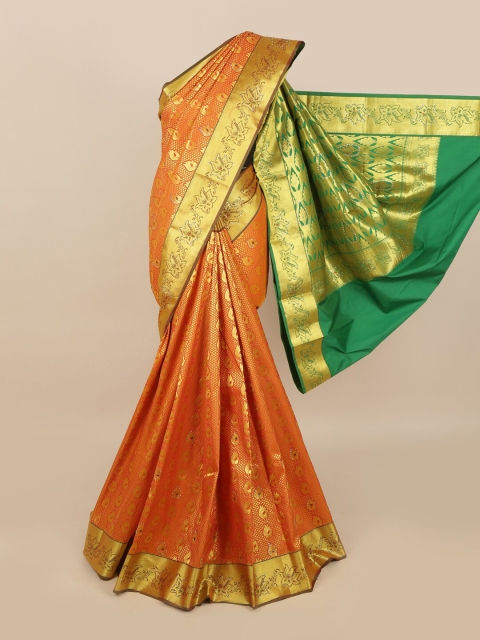 

Pothys Orange & Golden Ethnic Motifs Woven Design Saree
