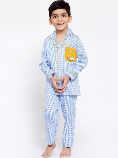 

MAXENCE Boys Blue & White Checked Night suit