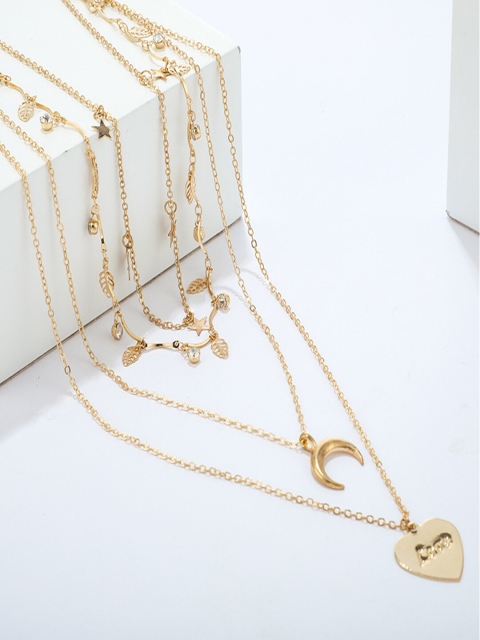 

YoungWildFree Gold-Toned & White Brass Gold-Plated Layered Necklace