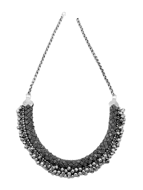 

TEEJH Oxidised Silver-Toned Ghungroo-Studded Jewellery Set