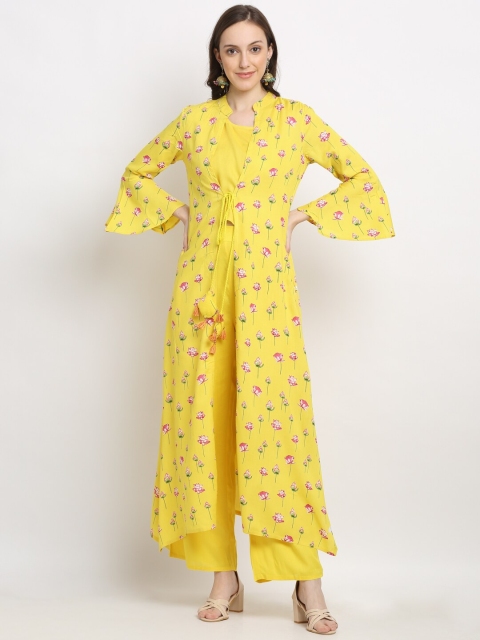 

DIVA WALK Yellow & Pink Two-Piece Jumpsuit with Longline Shrug