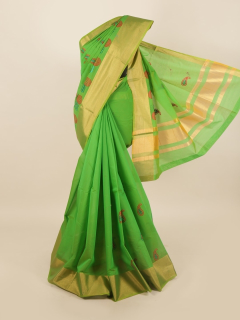 

Pothys Green & Red Floral Zari Silk Cotton Saree