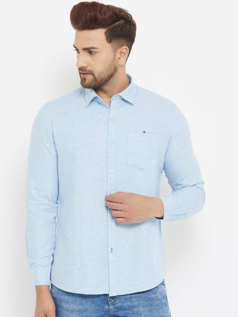 

Canary London Men Blue Slub Textured Linen Slim Fit Casual Shirt