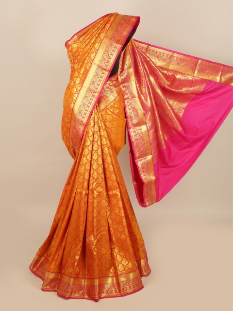 

Pothys Orange & Golden Ethnic Motifs Stone Work Detail Saree