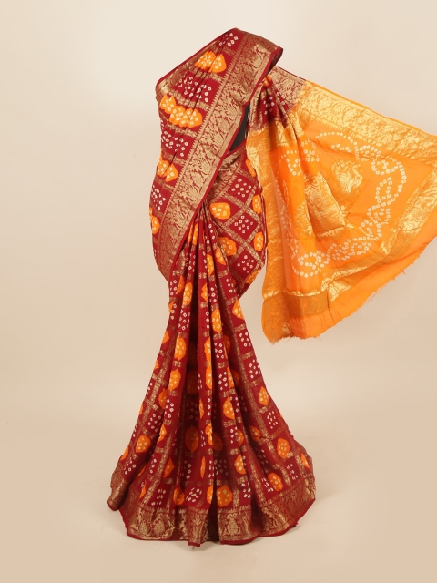 

Pothys Maroon & Orange Bandhani Zari Art Silk Saree