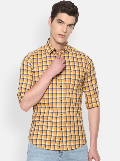 Van Heusen Sport Men Yellow Slim Fit Checked Casual Shirt