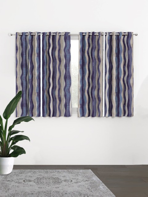 

HOUZZCODE Multicoloured Set of 4 Striped Black Out Window Curtain, Multi