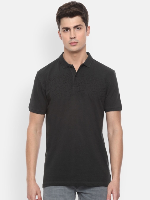 

Louis Philippe Jeans Men Charcoal Grey Polo Collar Slim Fit Pure Cotton T-shirt
